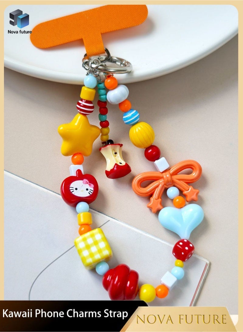 Nova future Kawaii Beaded Pearl Phone Charms Strap Cute apple blossoms Cell Phone Lanyard Wrist Strap - Image 1